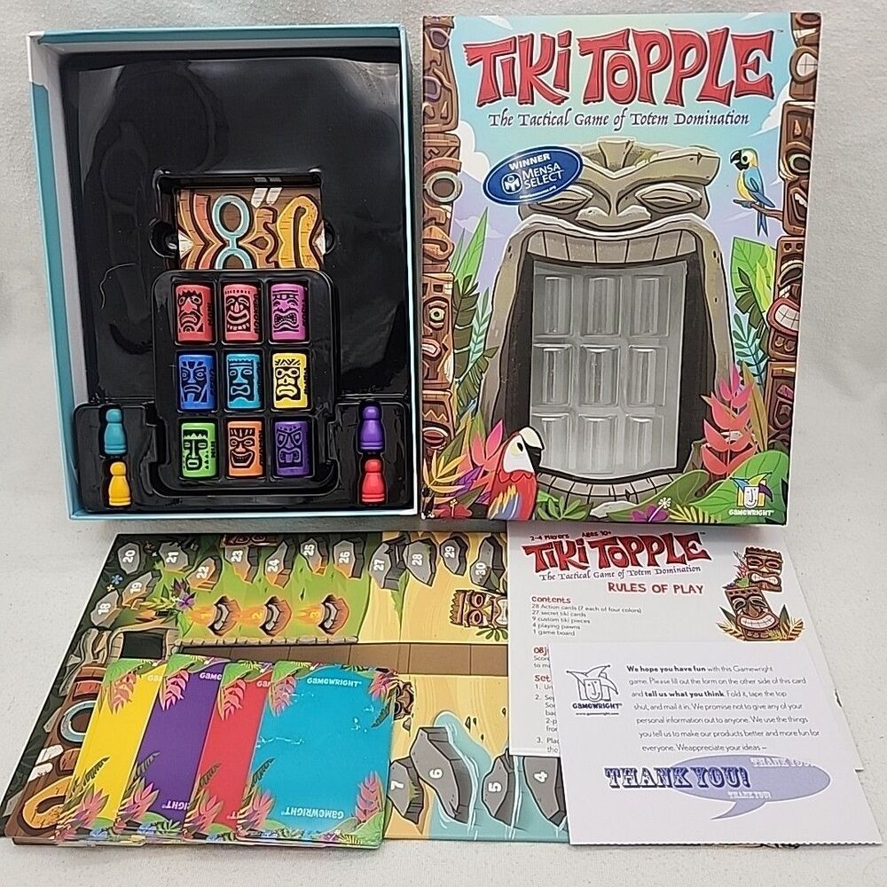 Game Tiki Topple Secret Strategy Tactical Totem Pole Building Family Board READ